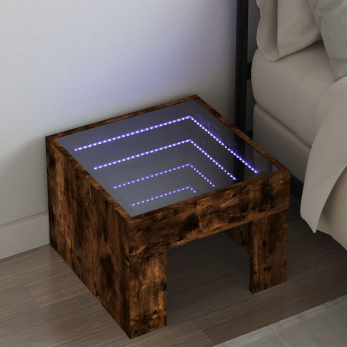 Bedside Table with Infinity LED Smoked Oak 40x40x30 cm - vid-3284074