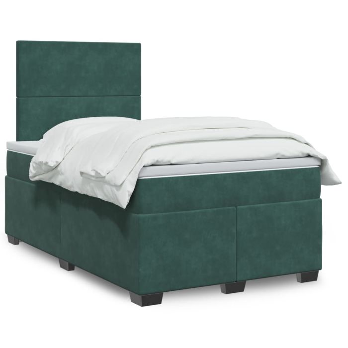 Box Spring Bed with Mattress Dark Green 120x190cm Small Double Velvet