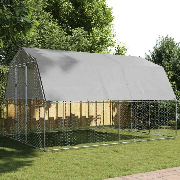 Chicken Cage with Roof and Door Silver Galvanised Steel - vid-3294911