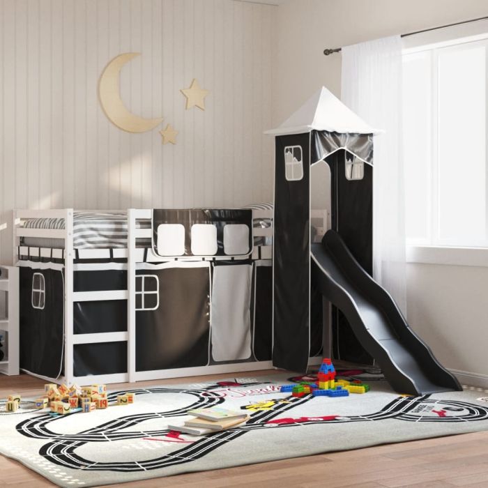 Bunkbed with Slide White and Black 80x200cm
