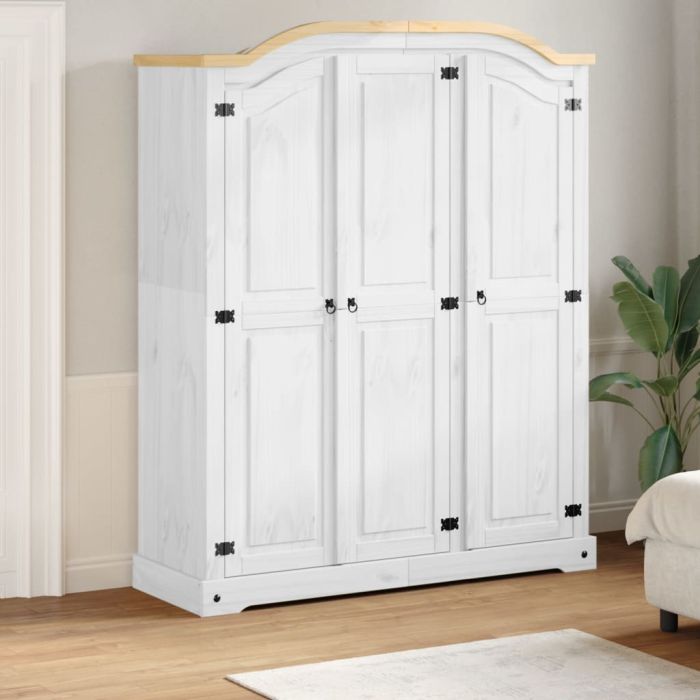 Wardrobe Corona White 151.5x52x186 cm Solid Wood Pine - vid-4012159