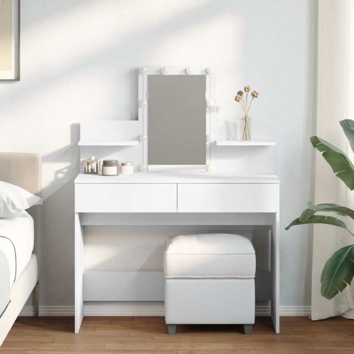 Dressing Table with LED White 100x40x130 cm