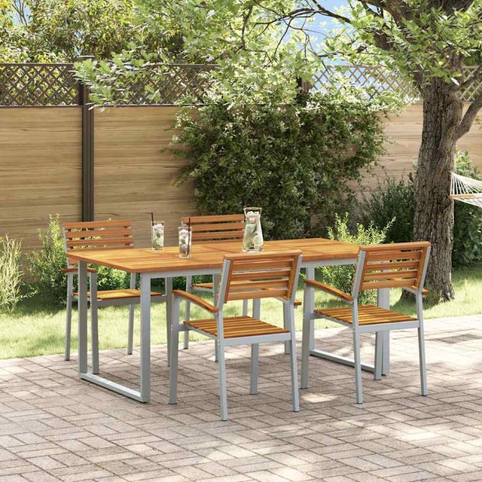 CLEFORD Garden Dining Set 5 pcs Solid Acacia Wood - Grey