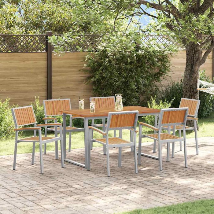 CLEFORD Garden Dining Set 7 pcs Solid Acacia Wood - Grey