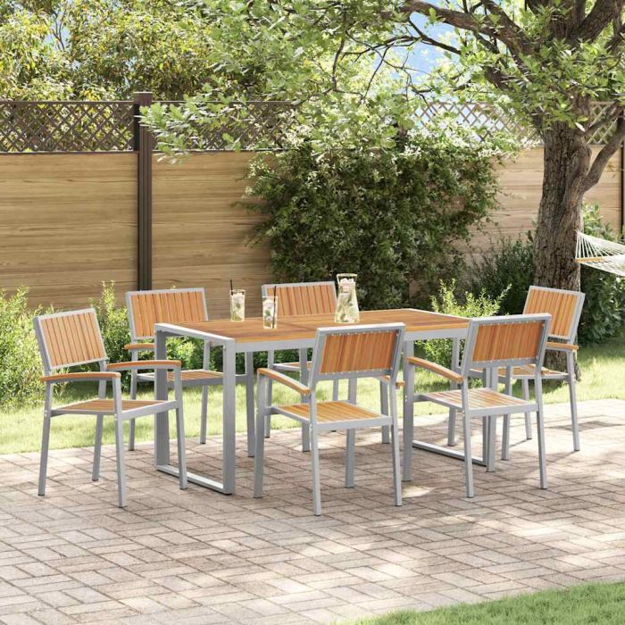 CLEFORD Garden Dining Set 7 pcs Solid Acacia Wood - Grey
