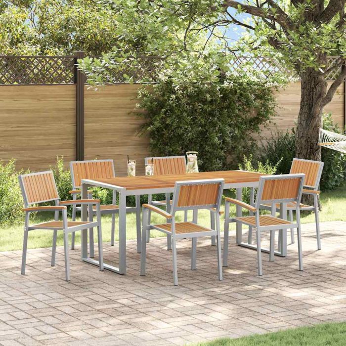 CLEFORD Garden Dining Set 7 pcs Solid Acacia Wood - Grey