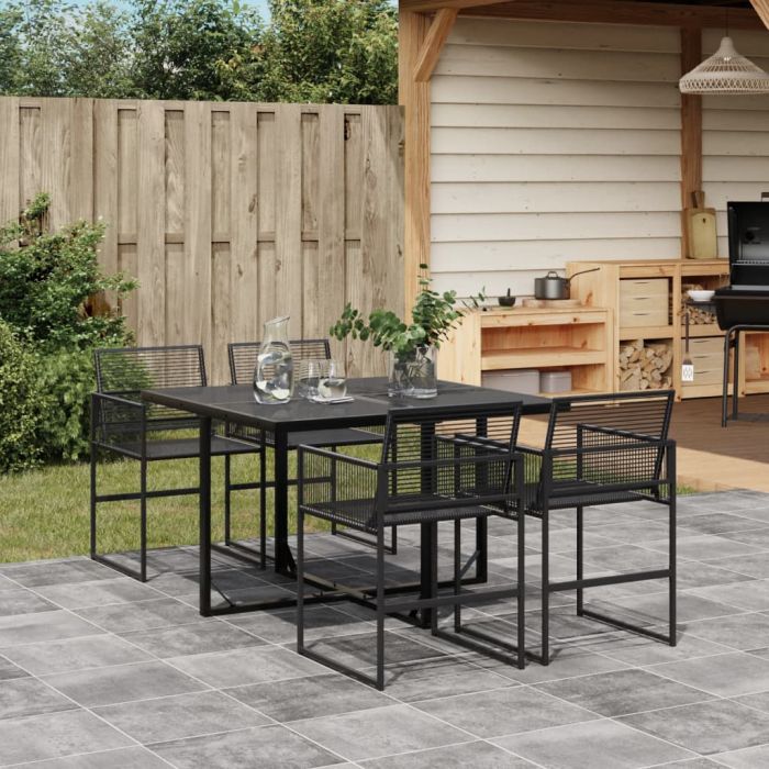 5 Piece Garden Dining Set Black Poly Rattan - vid-3295033