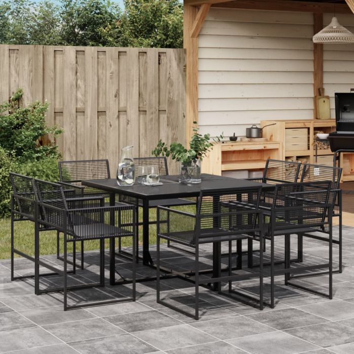 9 Piece Garden Dining Set Black Poly Rattan - vid-3295038