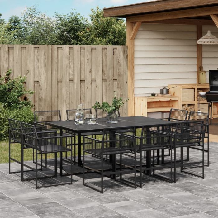 11 Piece Garden Dining Set Black Poly Rattan - vid-3295039