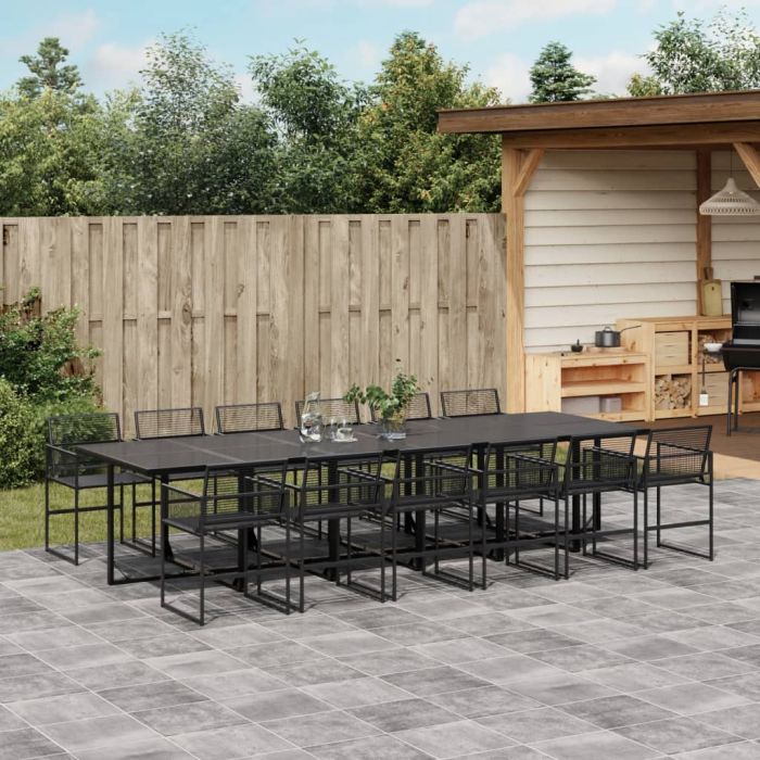 13 Piece Garden Dining Set Black Poly Rattan - vid-3295052