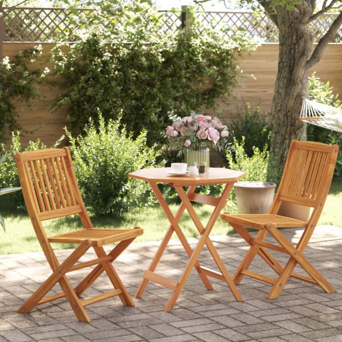 3 Piece Folding Bistro Set Solid Wood Acacia - vid-3295253