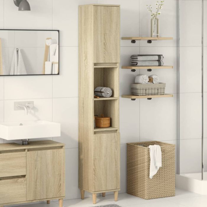 Bathroom Cabinet Sonoma Oak 30x30x190 cm Engineered Wood - vid-849657