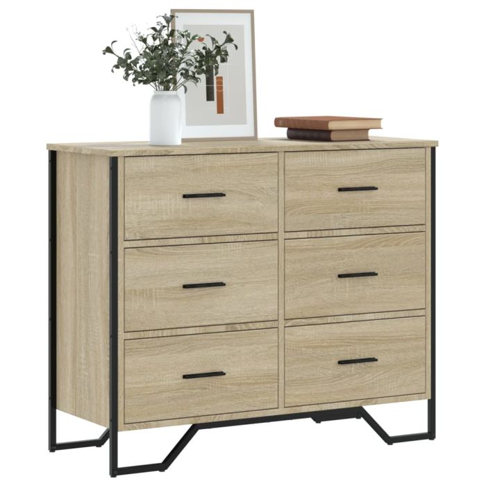RUMA III Oak Finish Chest of Drawers - Medium-sized, 6 Drawers, Double