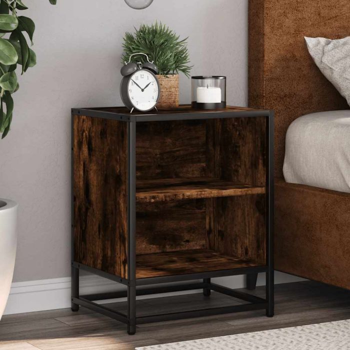 Bedside Cabinet Smoked Oak 40x31x50 cm Engineered Wood and Metal
