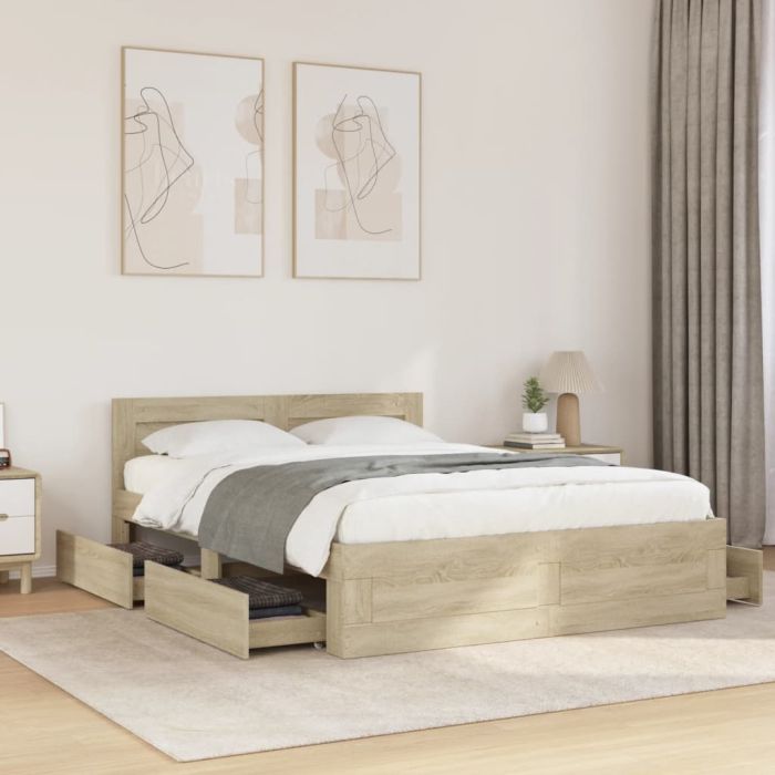 Bedframe with Headboard Sonoma Oak 135x190cm Double