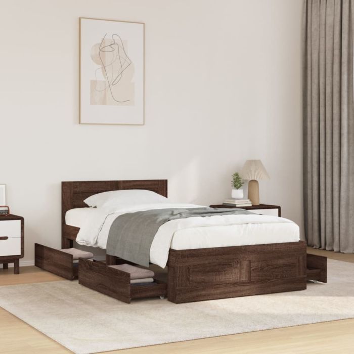 Bedframe with Headboard Brown Oak 75x190cm Small Single
