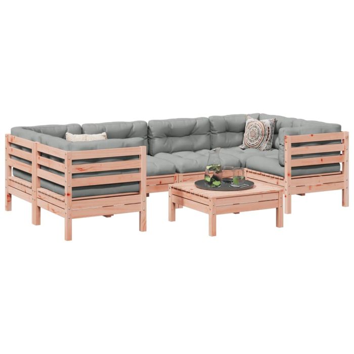 7 Piece Garden Sofa Set with Cushions Solid Wood Douglas Fir