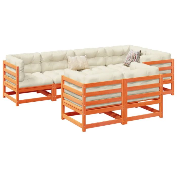 7 Piece Garden Sofa Set Wax Brown Solid Wood Pine - vid-3299490