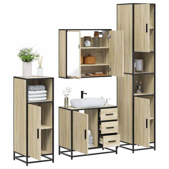 4 Piece Bathroom Furniture Set Sonoma Oak Engineered Wood