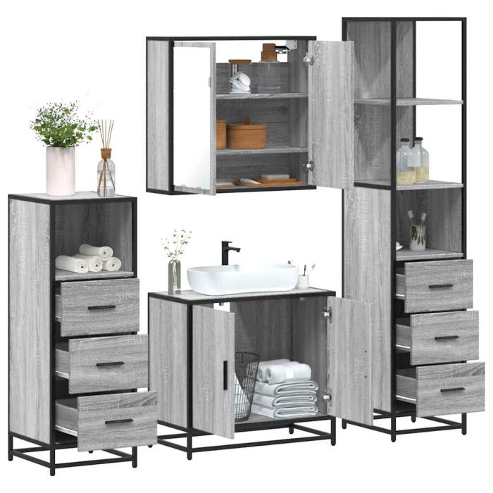 4 Piece Bathroom Furniture Set Grey Sonoma Engineered Wood