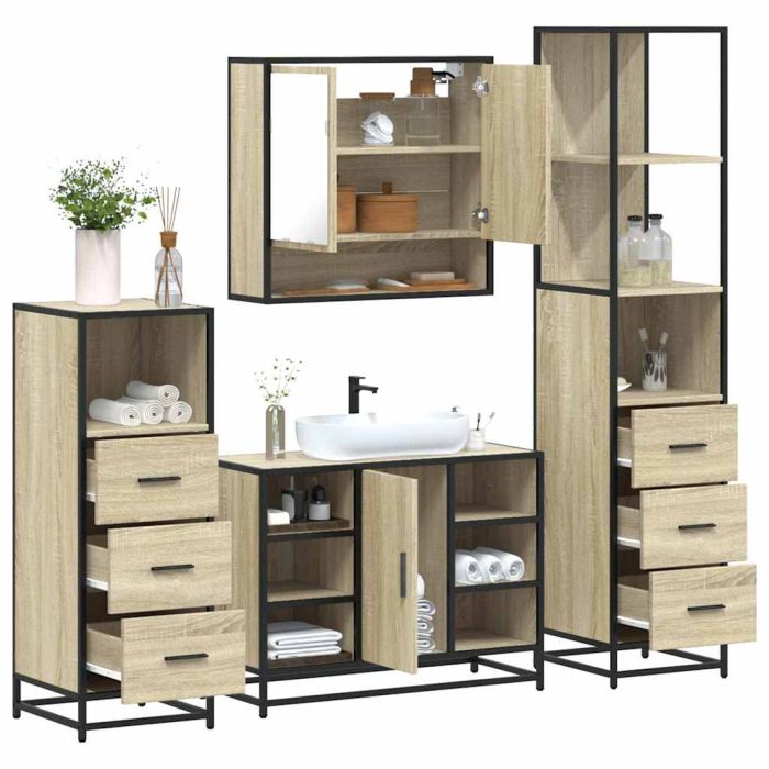 4 Piece Bathroom Furniture Set Sonoma Oak Engineered Wood