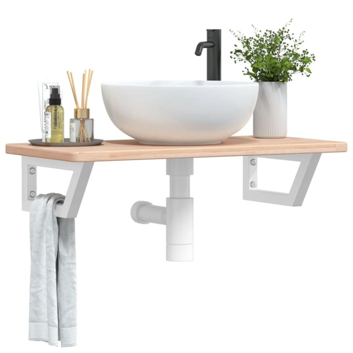 Basin Shelf Wall Mounted Steel and Solid Wood Oak