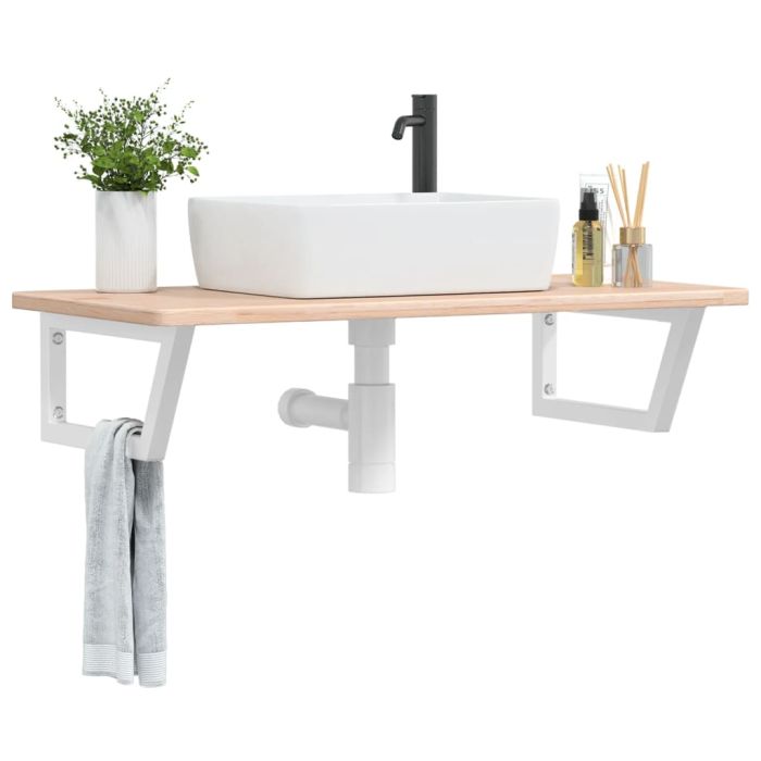 Basin Shelf Wall Mounted Steel and Solid Wood Oak