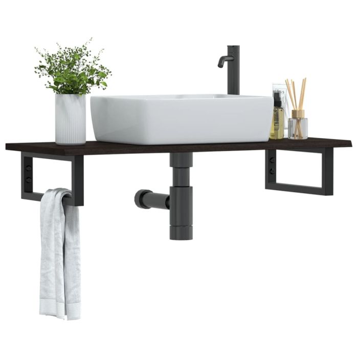 Basin Shelf Wall Mounted Steel and Solid Wood Oak