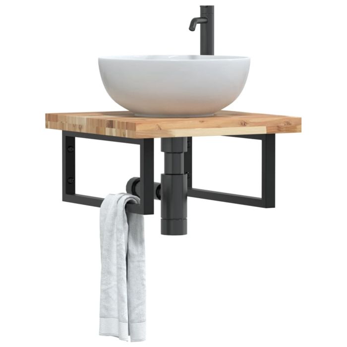 Basin Shelf Wall Mounted Steel and Solid Wood Acacia - vid-3302765