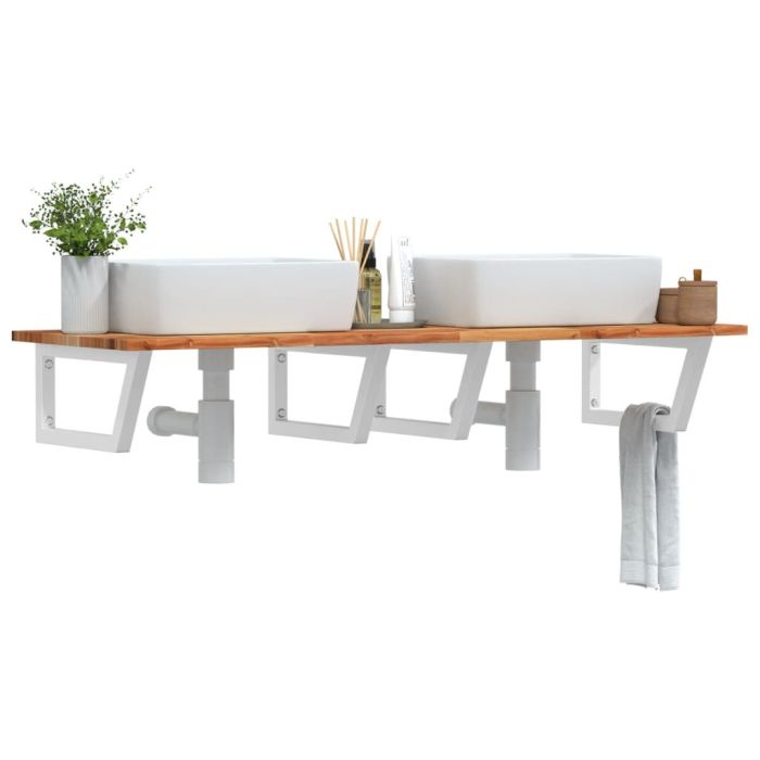 Basin Shelf Wall Mounted Steel and Solid Wood Acacia