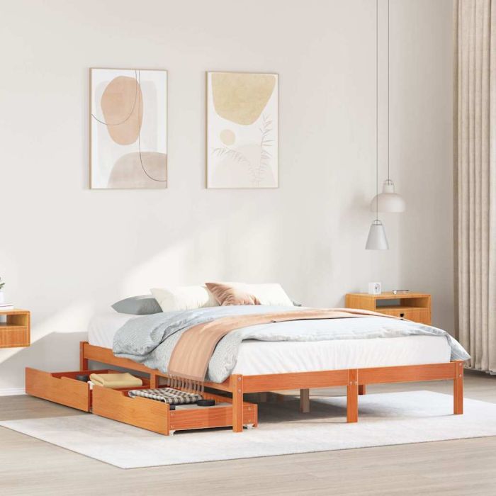 Bedframe Wax Brown 140x190cm Solid Wood Pine