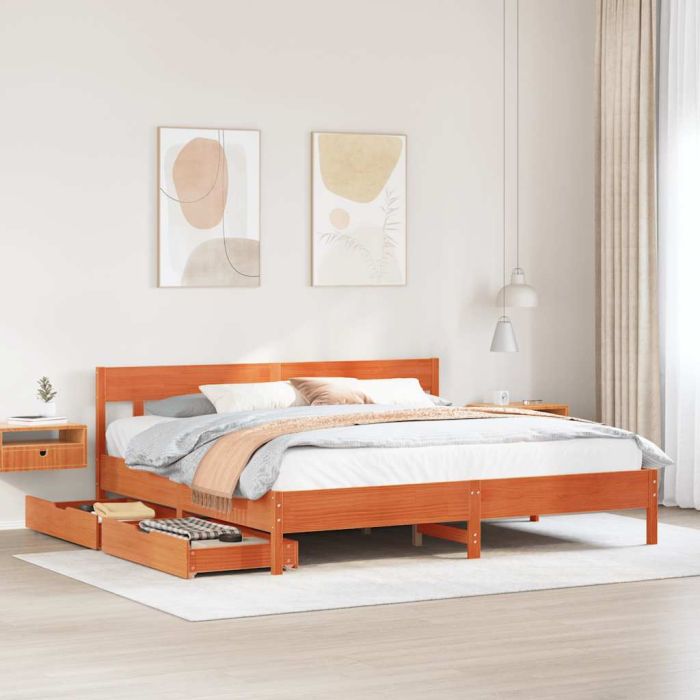 Bedframe Wax Brown 180x200cm Super King Solid Wood Pine