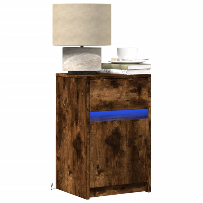 Bedside Cabinets with LED Lights 2 pcs Smoked Oak Engineered Wood - vid-852007