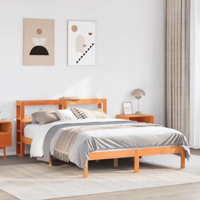 Bedframe with Headboard Wax Brown 160x200cm
