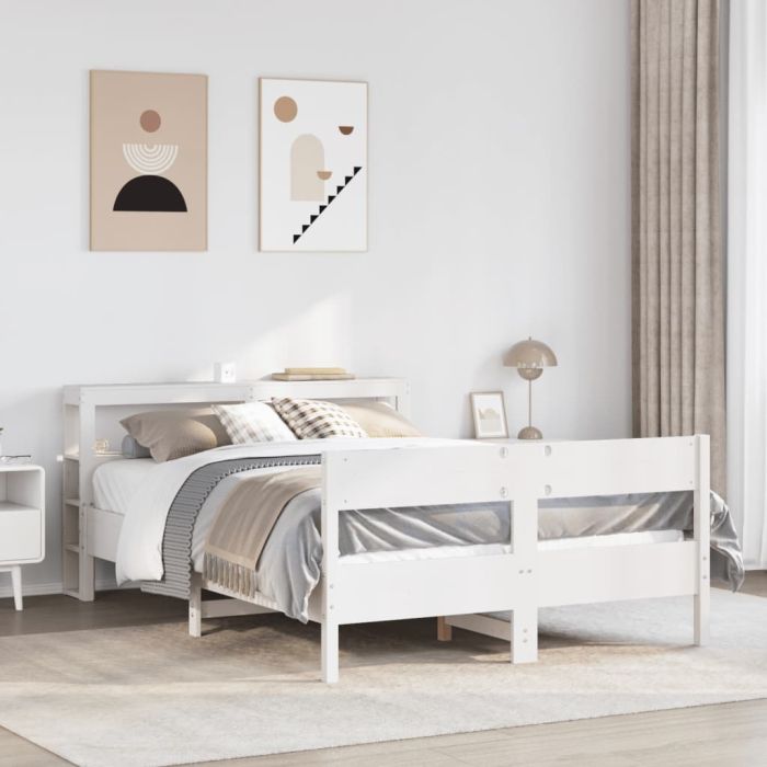 Bedframe White 135x190cm Double Solid Wood Pine