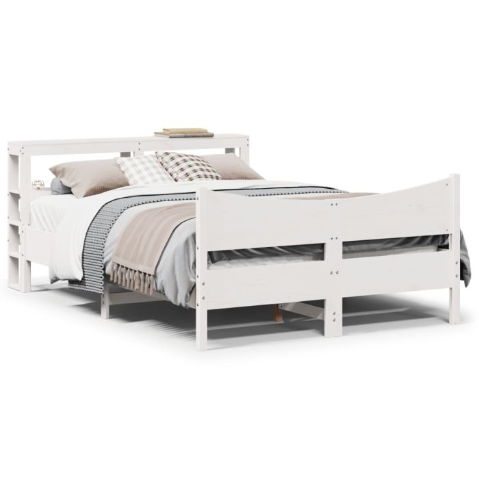 Bedframe with Headboard White 160x200cm Solid Wood Pine