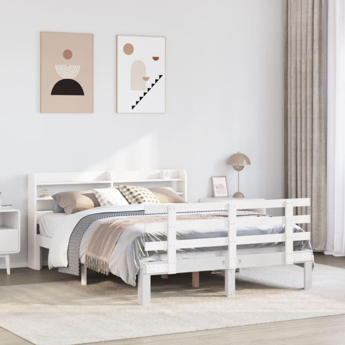 Bedframe with Headboard White 135x190cm Double