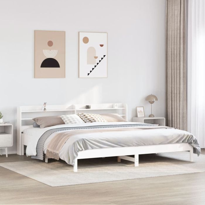 Bedframe White 200x200cm Solid Wood Pine