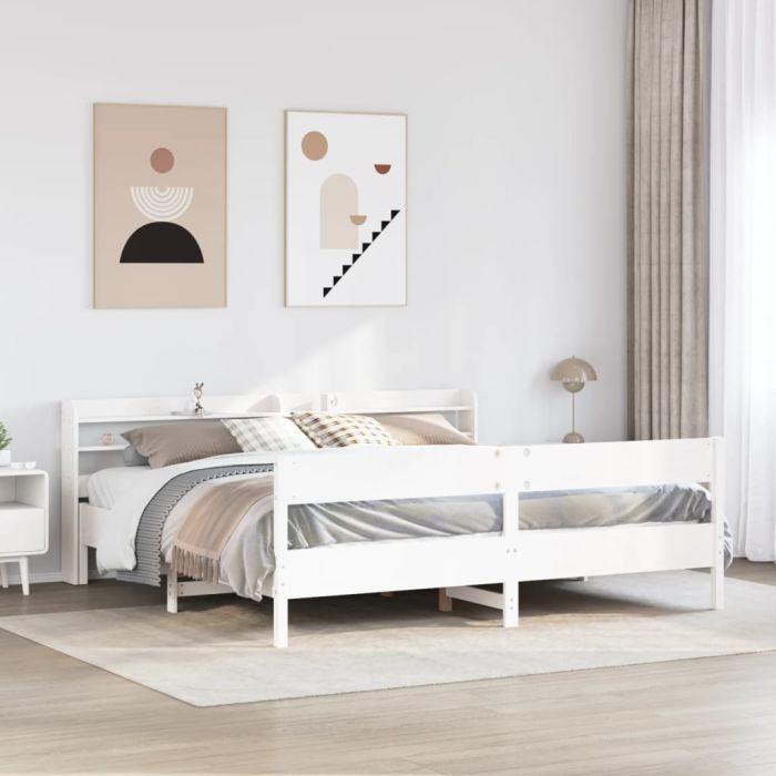 Bedframe White 200x200cm Solid Wood Pine
