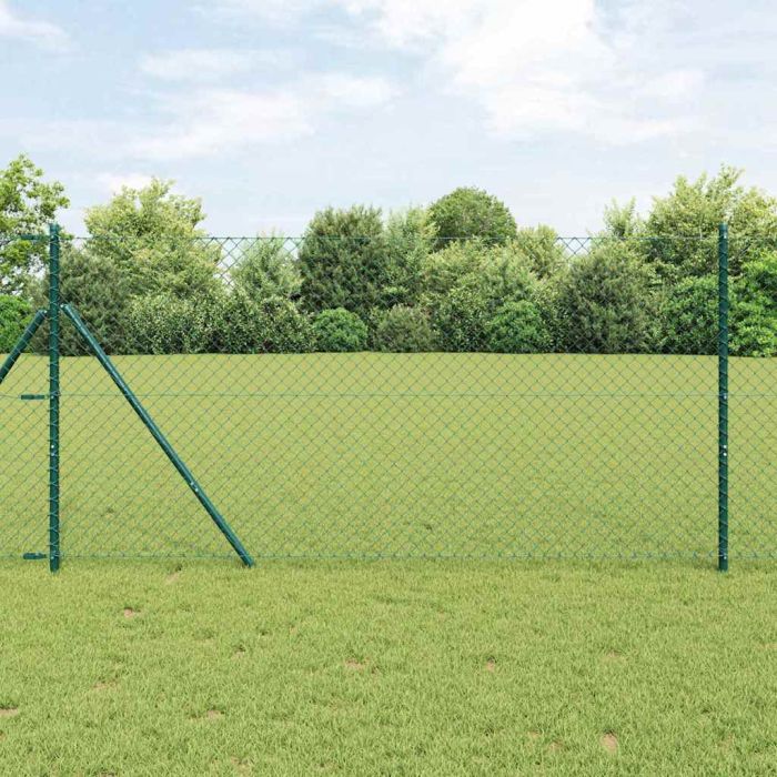 Chain Link Fence with 13 Posts 1x25 m Galvanised Steel Green
