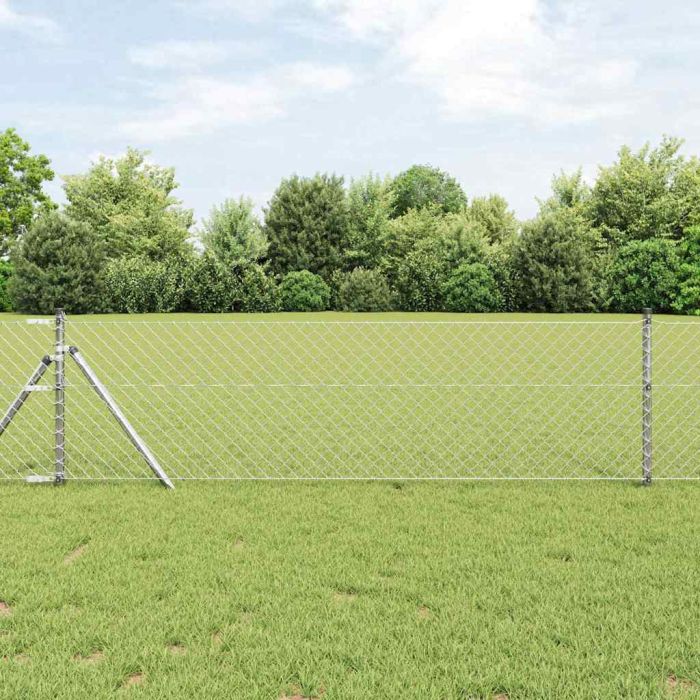 Chain Link Fence with 13 Posts 0.8x25 m Galvanised Steel
