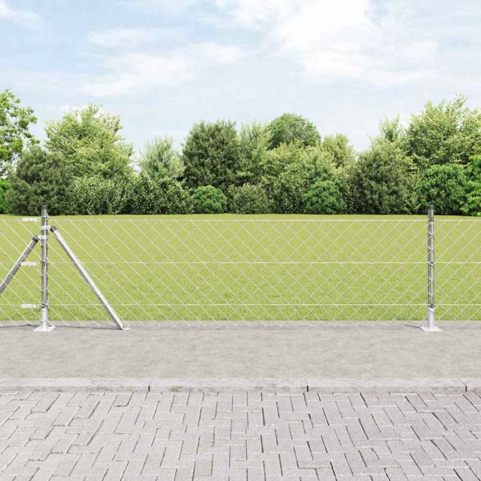 Chain Link Fence with 7 Flanged Posts 0.4x10 m Galvanised Steel