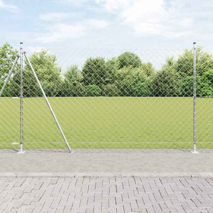 Chain Link Fence with 7 Flanged Posts 1.5x10 m Galvanised Steel