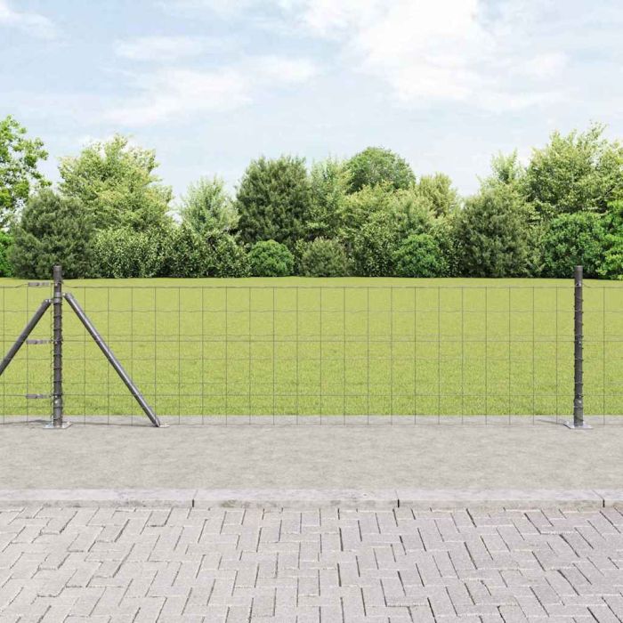 Euro Fence with 13 Flanged Posts 0.4x25 m Galvanised Steel
