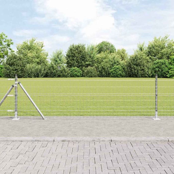Euro Fence with 13 Flanged Posts 0.4x50 m Galvanised Steel