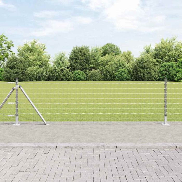 Euro Fence with 7 Flanged Posts 0.4x10 m Galvanised Steel