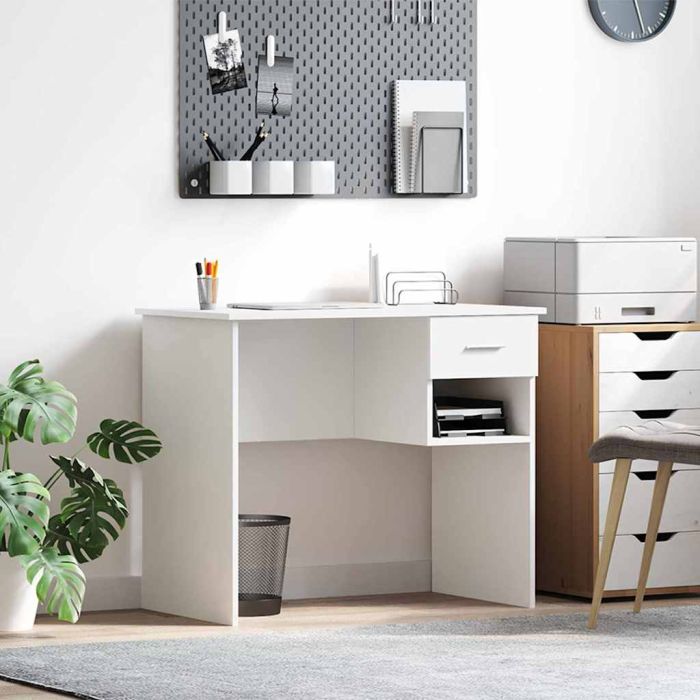 Desk with Storage White 90x49.5x75 cm Engineered wood