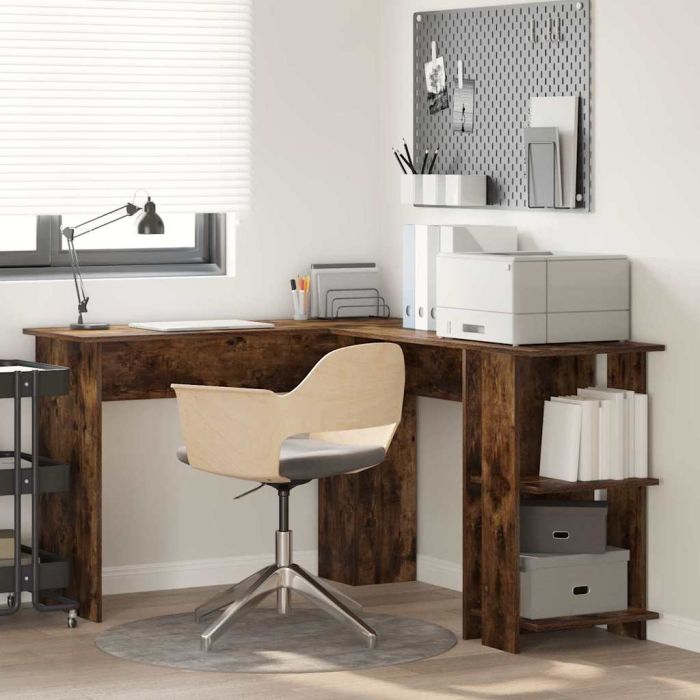 Corner Desk with Storage Smoked Oak 140x113,5x75cm