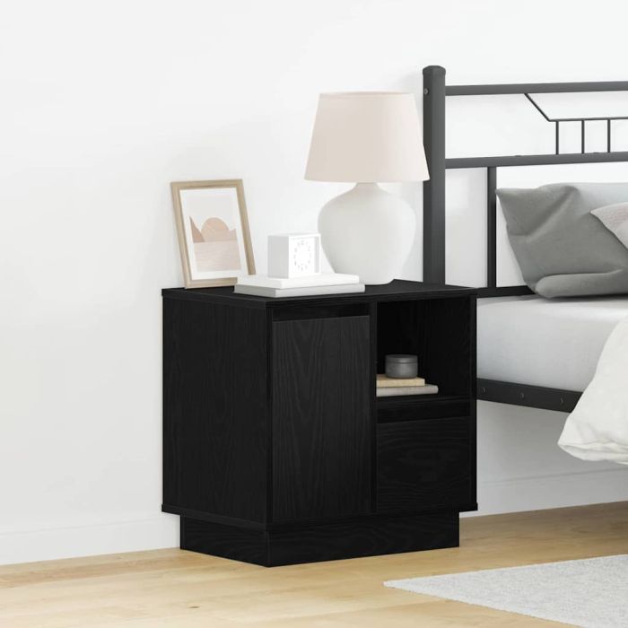 Bedside Cabinet with LED Black Oak 50x34,5x50 cm