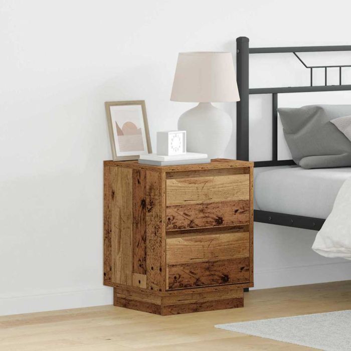 Bedside Cabinet with LED Lights Old Wood 39x34.5x50 cm